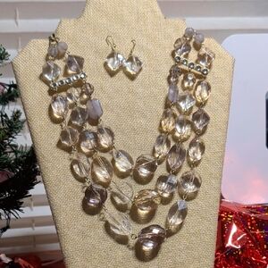 chunky, multi-layered statement necklace and Earrings Set